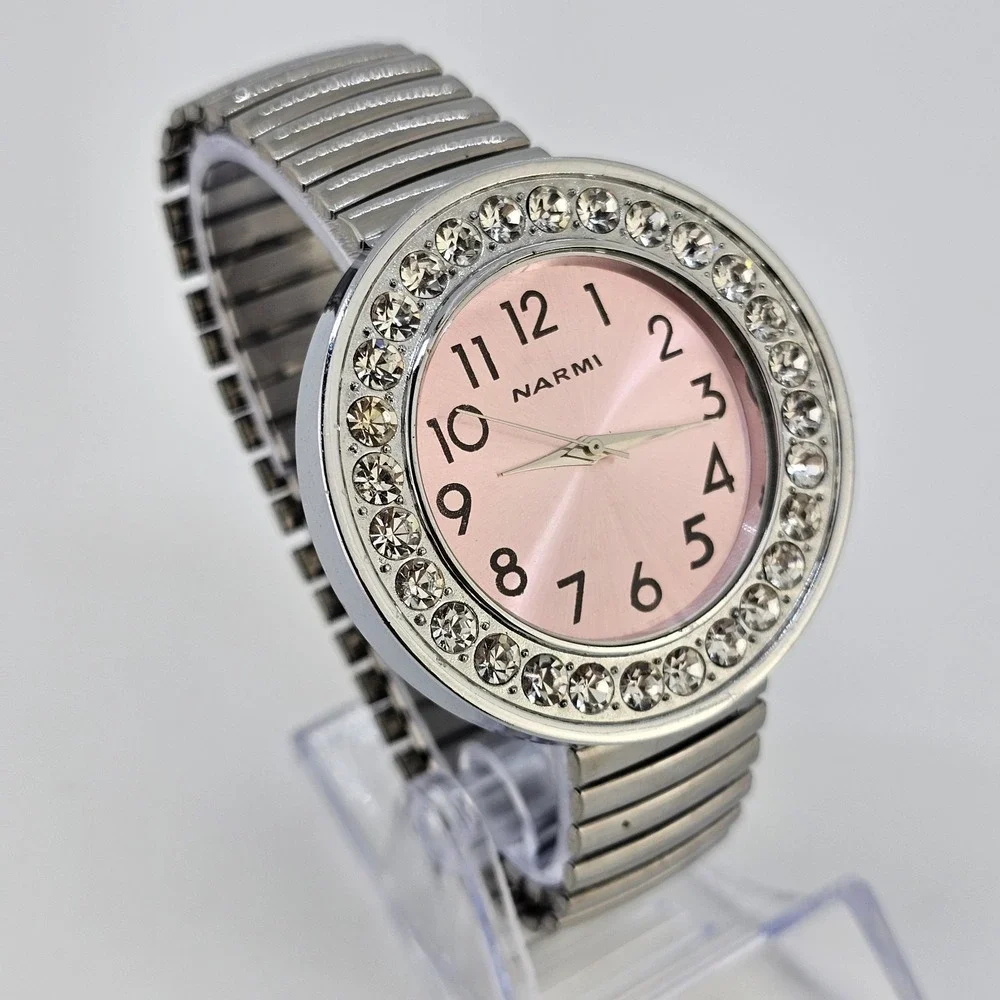 Narmi Women's Analog‎ Watch 48MM Pink Dial Gray Expandable Band 6